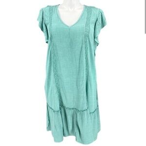 FRYE AND CO. Teal Ruffle Sleeve Dress w/slip NWOT